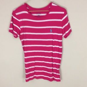 Polo Ralph Lauren Pink and White Striped Cotton Tee Size Medium